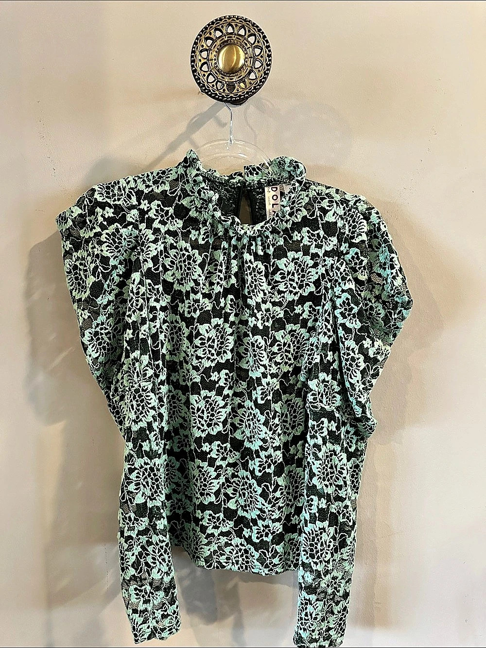 DOLAN Floral Lace Blouse in Green & Black Size Small Like New